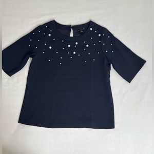 Ann Taylor top Short sleeves pearls beaded  blue blouse Size XS